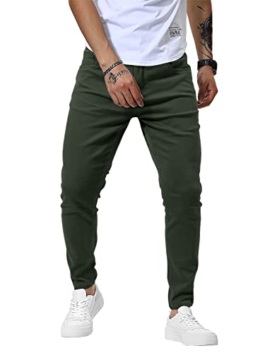 Dress Pants for Men Slim Fit Army Green Casual Twill Chino